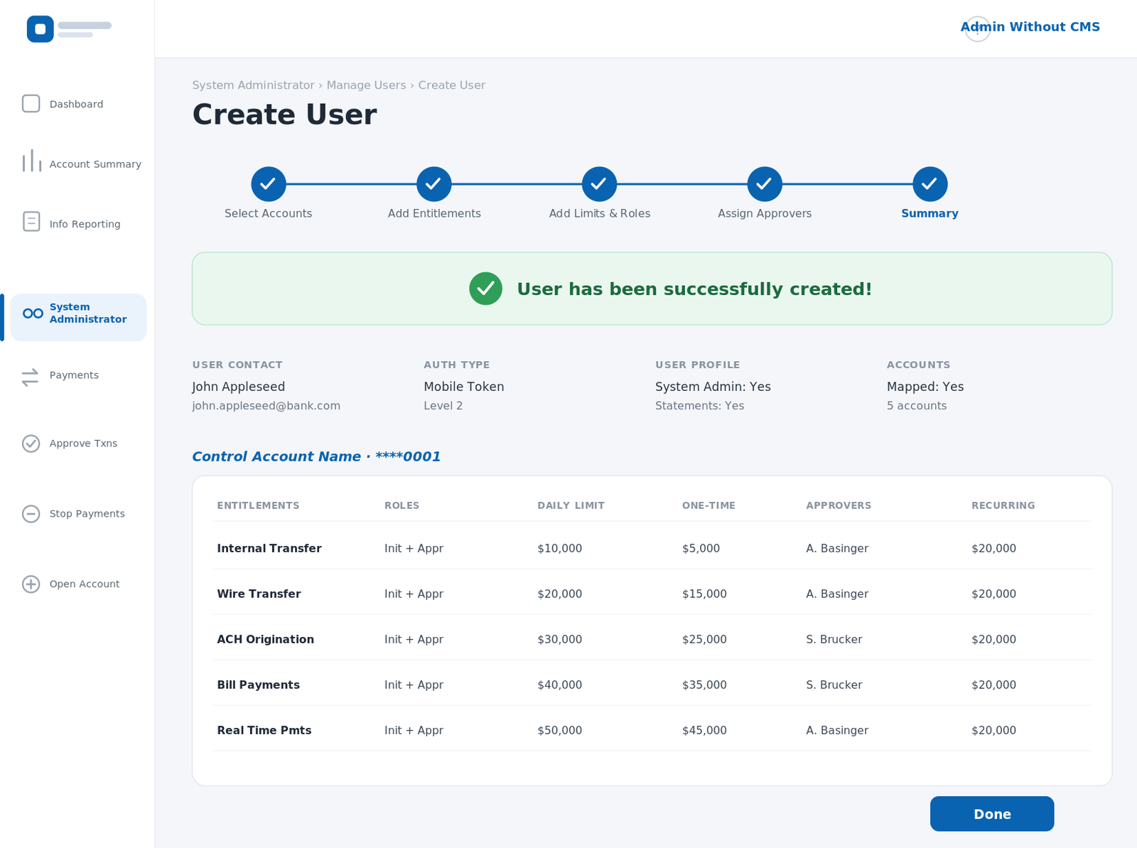 Summary — user successfully created