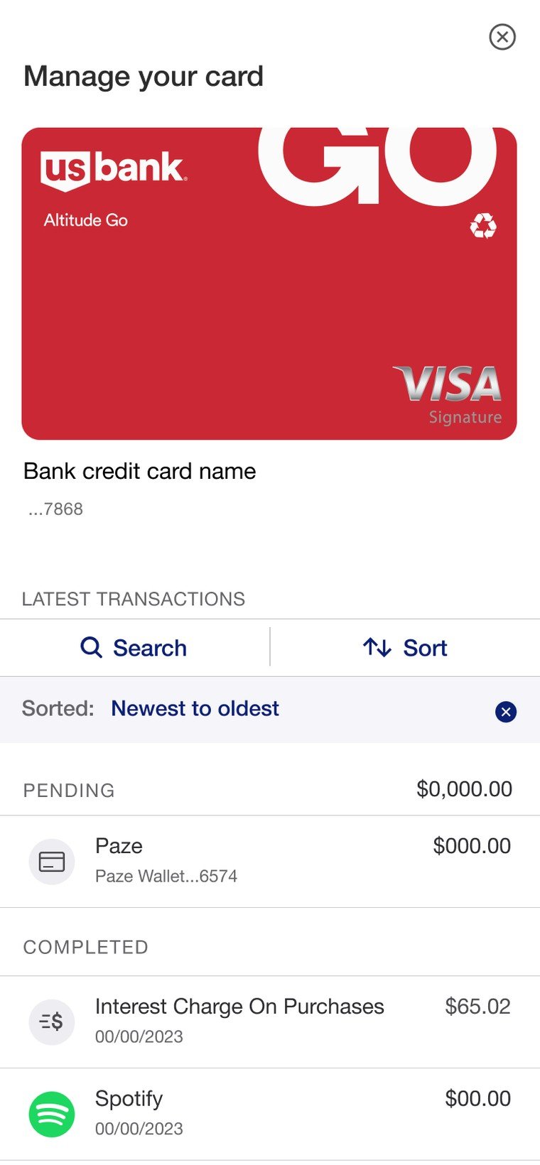 Transaction history screen